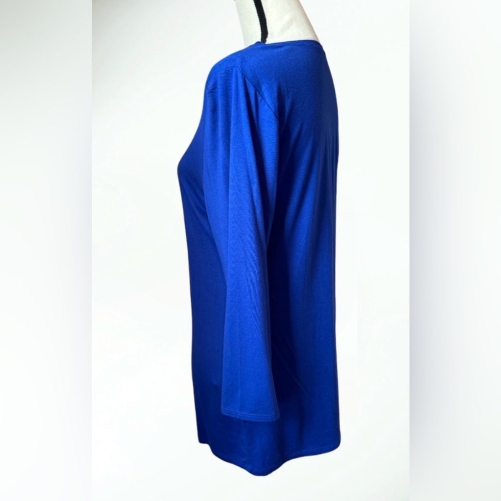 Tahari Blue V-Neck Top Three-Quarter Sleeve Large - Picture 3 of 12